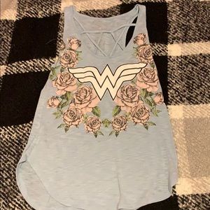 Tank top with roses and wonder woman logo